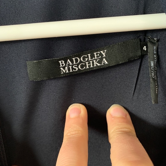 Navy Blue Badgley Mischka Belted Dress - Picture 3 of 4